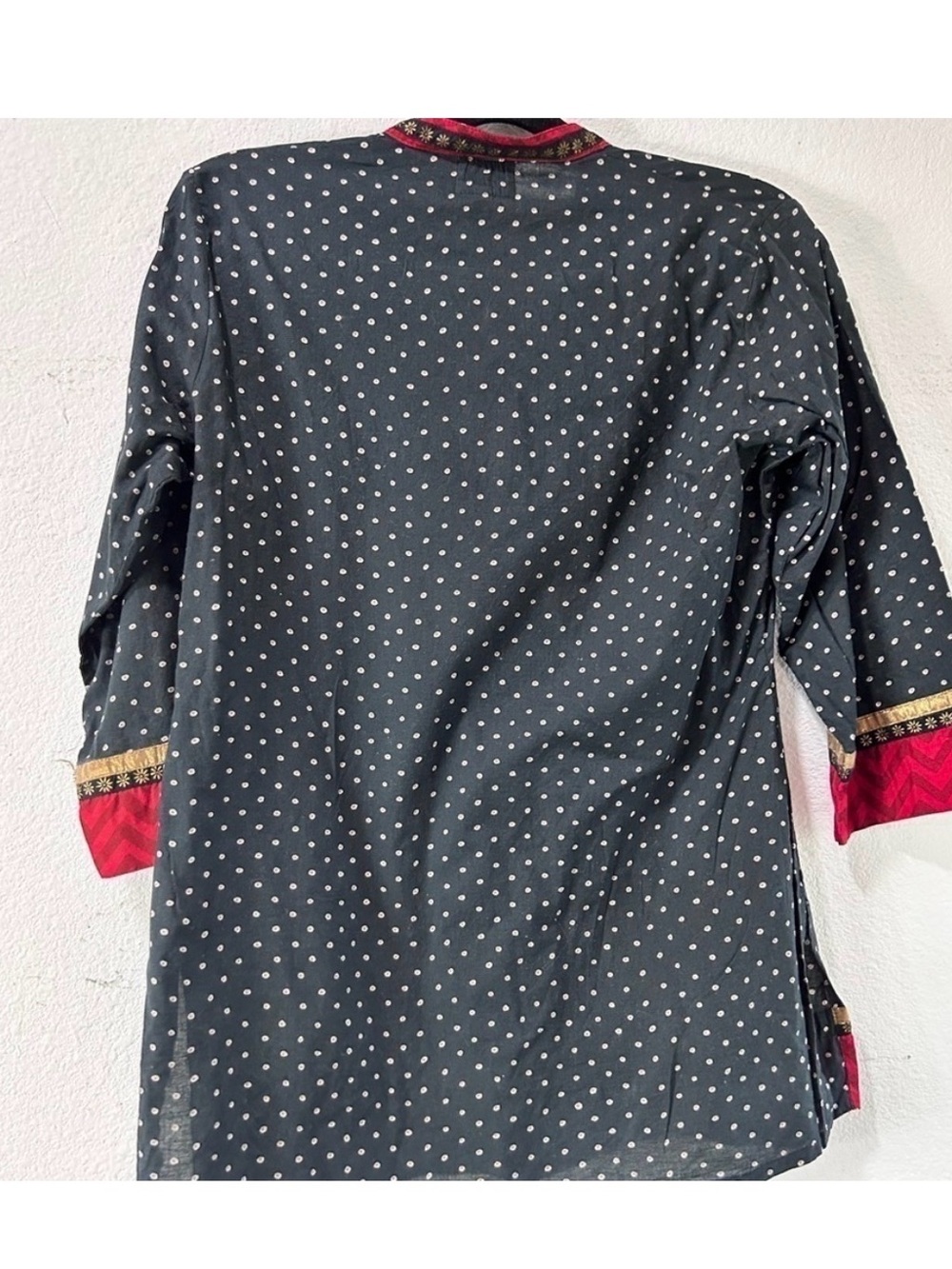 Sabhyata Navy Polka Dot Top with Pink Trim - Picture 4 of 15